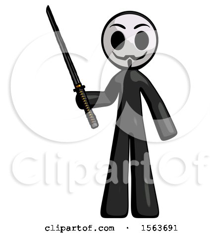 Black Little Anarchist Hacker Man Standing up with Ninja Sword Katana by Leo Blanchette