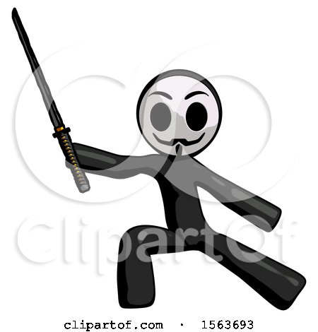 Black Little Anarchist Hacker Man with Ninja Sword Katana in Defense Pose by Leo Blanchette