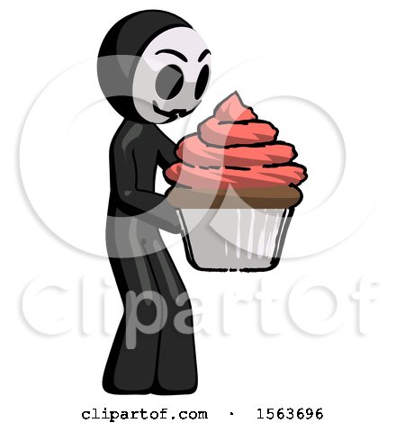 Black Little Anarchist Hacker Man Holding Large Cupcake Ready to Eat or Serve by Leo Blanchette