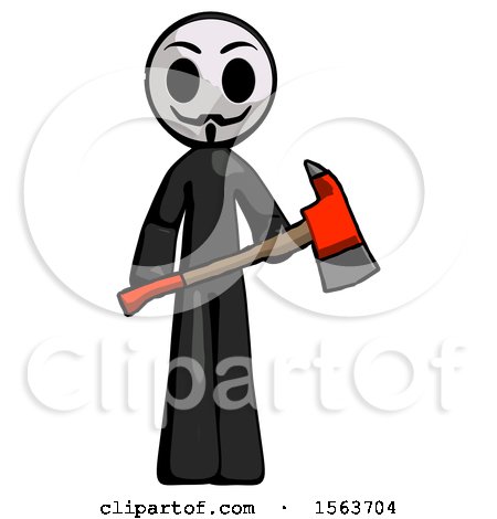 Black Little Anarchist Hacker Man Holding Red Fire Fighter's Ax by Leo Blanchette