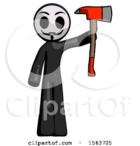 Black Little Anarchist Hacker Man Holding up Red Firefighter's Ax by Leo Blanchette