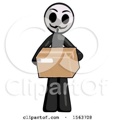 Black Little Anarchist Hacker Man Holding Box Sent or Arriving in Mail by Leo Blanchette
