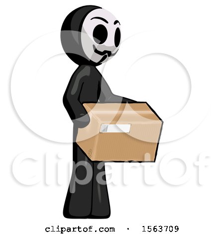 Black Little Anarchist Hacker Man Holding Package to Send or Recieve in Mail by Leo Blanchette