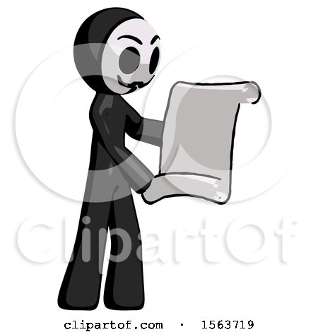 Black Little Anarchist Hacker Man Holding Blueprints or Scroll by Leo Blanchette