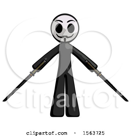 Black Little Anarchist Hacker Man Posing with Two Ninja Sword Katanas by Leo Blanchette