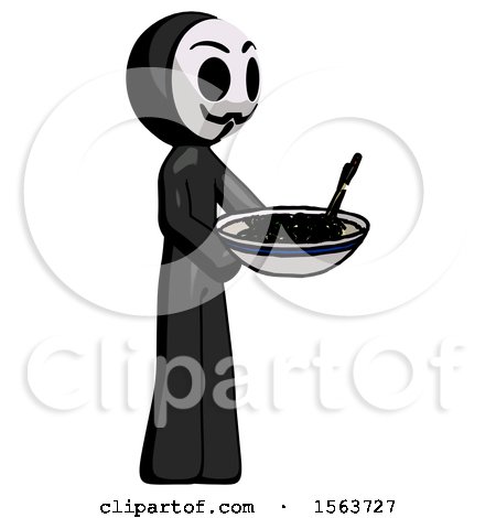 Black Little Anarchist Hacker Man Holding Noodles Offering to Viewer by Leo Blanchette