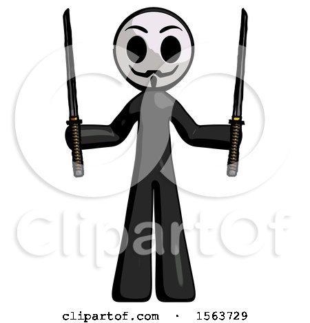 Black Little Anarchist Hacker Man Posing with Two Ninja Sword Katanas up by Leo Blanchette