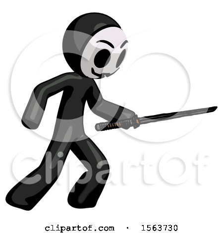 Black Little Anarchist Hacker Man Stabbing with Ninja Sword Katana by Leo Blanchette
