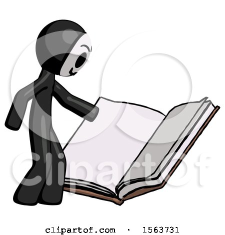 Black Little Anarchist Hacker Man Reading Big Book While Standing Beside It by Leo Blanchette