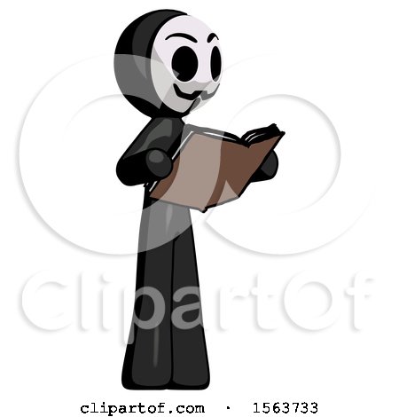 Black Little Anarchist Hacker Man Reading Book While Standing up Facing Away by Leo Blanchette