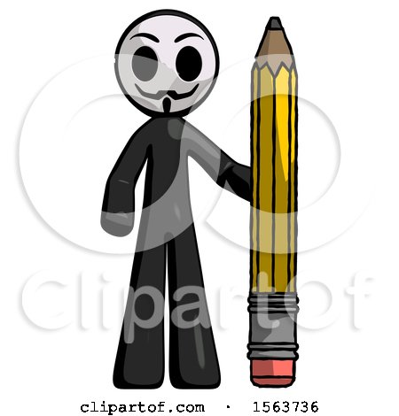 Black Little Anarchist Hacker Man with Large Pencil Standing Ready to Write by Leo Blanchette