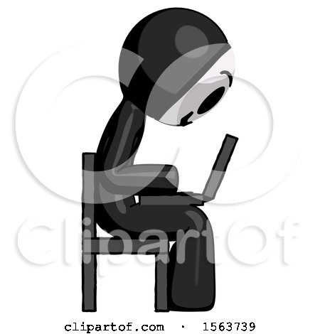 Black Little Anarchist Hacker Man Using Laptop Computer While Sitting in Chair View from Side by Leo Blanchette