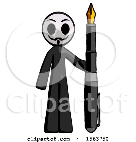 Black Little Anarchist Hacker Man Holding Giant Calligraphy Pen by Leo Blanchette