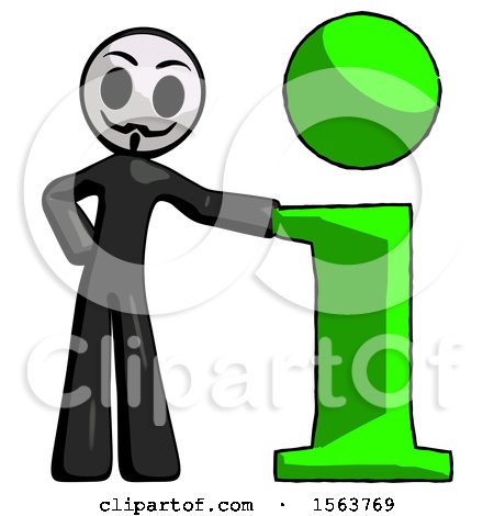 Black Little Anarchist Hacker Man with Info Symbol Leaning up Against It by Leo Blanchette