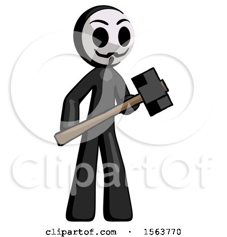 Black Little Anarchist Hacker Man with Sledgehammer Standing Ready to Work or Defend by Leo Blanchette