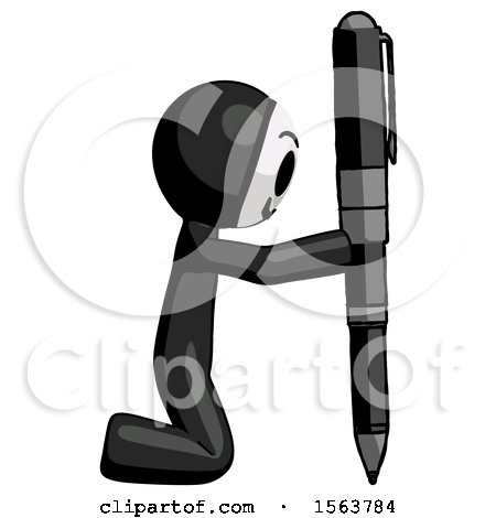 Black Little Anarchist Hacker Man Posing with Giant Pen in Powerful yet Awkward Manner. by Leo Blanchette