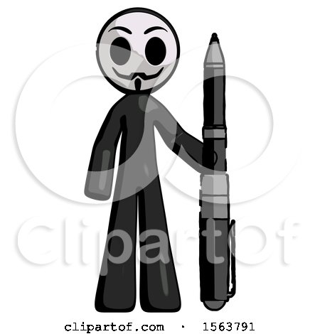Black Little Anarchist Hacker Man Holding Large Pen by Leo Blanchette
