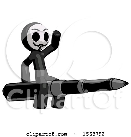 Black Little Anarchist Hacker Man Riding a Pen like a Giant Rocket by Leo Blanchette