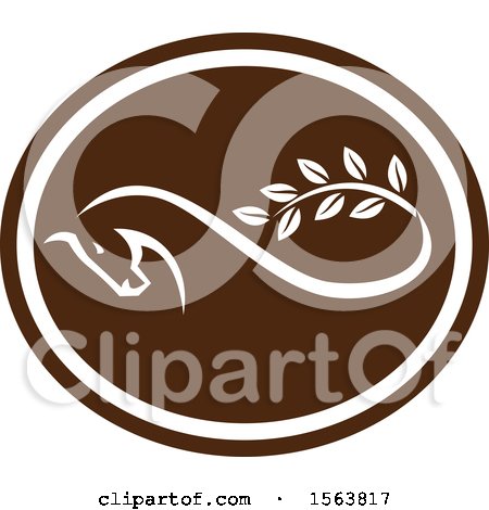 Clipart of a Horse Ending in a Leafy Branch Within a White and Brown Oval - Royalty Free Vector Illustration by patrimonio