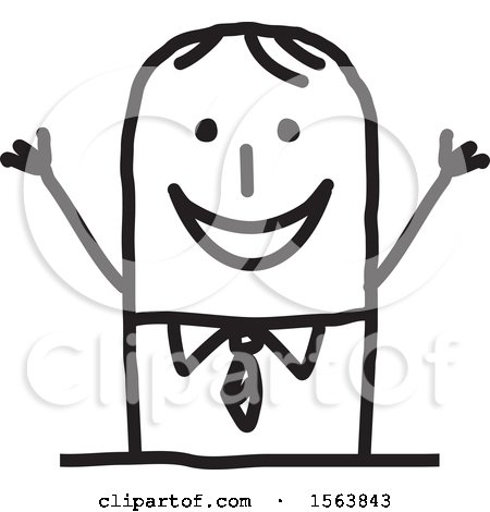 Clipart of a Cheering or Welcoming Stick Man - Royalty Free Vector Illustration by NL shop