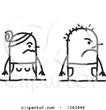 Clipart of a Mad or Mean Stick Couple - Royalty Free Vector Illustration by NL shop