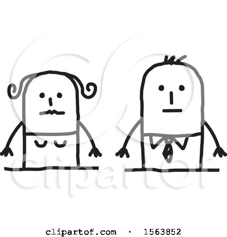 Clipart of a Nervous Stick Couple - Royalty Free Vector Illustration by NL shop