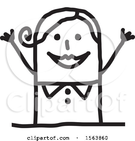Clipart of a Cheering or Welcoming Stick Woman - Royalty Free Vector Illustration by NL shop