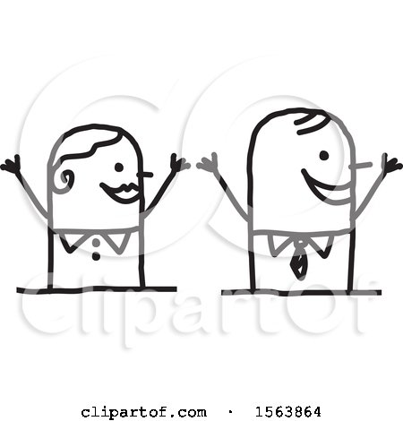 Clipart of a Cheering or Welcoming Stick Couple - Royalty Free Vector Illustration by NL shop