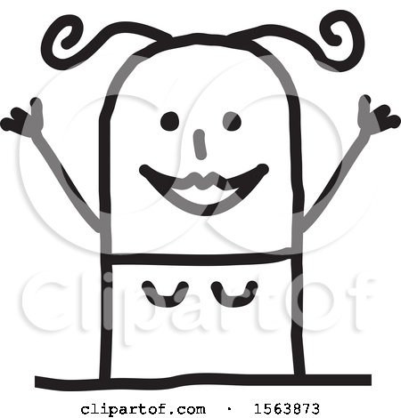 Clipart of a Cheering Excited Stick Woman - Royalty Free Vector Illustration by NL shop