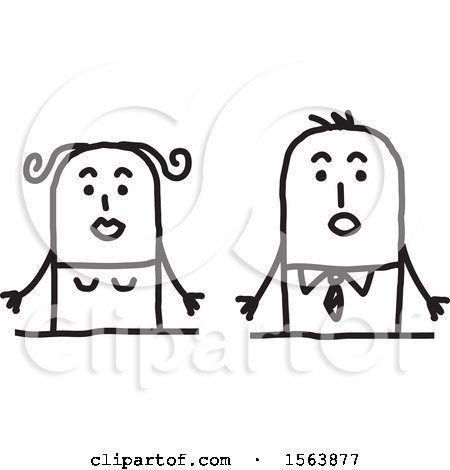 Clipart of a Surprised Stick Couple - Royalty Free Vector Illustration by NL shop