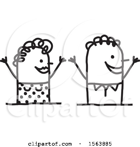 Clipart of a Welcoming Stick Couple - Royalty Free Vector Illustration by NL shop
