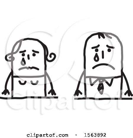 Clipart of a Crying Stick Couple - Royalty Free Vector Illustration by NL shop