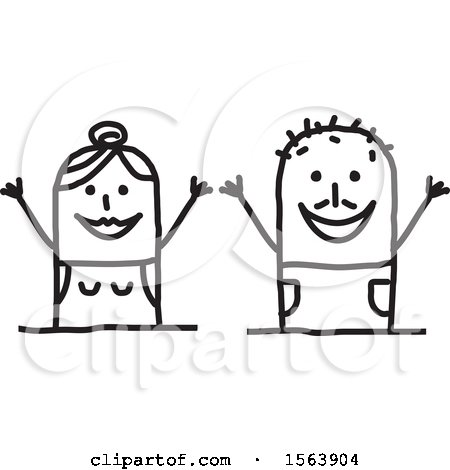 Clipart of a Cheering Stick Couple - Royalty Free Vector Illustration by NL shop