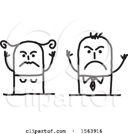 Clipart of a Furious Stick Couple - Royalty Free Vector Illustration by NL shop
