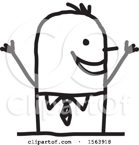 Clipart of a Cheering Excited Stick Man - Royalty Free Vector Illustration by NL shop