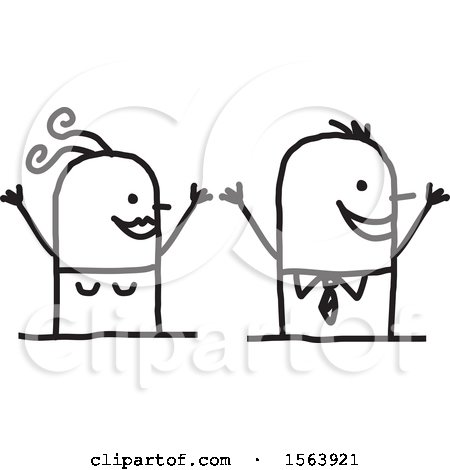 Clipart of a Cheering Excited Stick Couple - Royalty Free Vector Illustration by NL shop