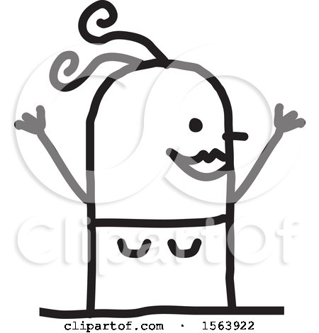 Clipart of a Cheering Excited Stick Woman - Royalty Free Vector Illustration by NL shop