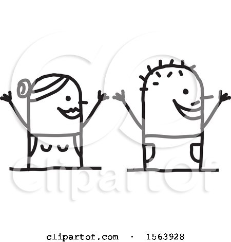 Clipart of a Cheering Stick Couple - Royalty Free Vector Illustration by NL shop
