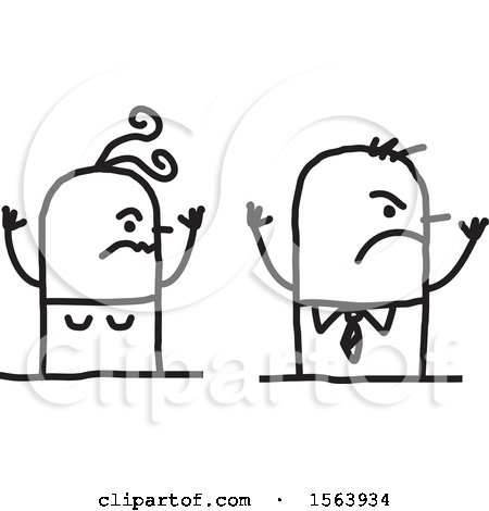Clipart of a Furious Stick Couple - Royalty Free Vector Illustration by NL shop