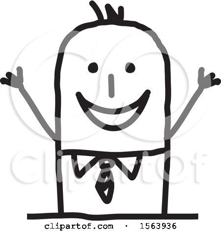 Clipart of a Cheering Excited Stick Man - Royalty Free Vector Illustration by NL shop