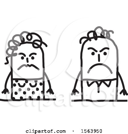 Clipart of a Mad or Mean Stick Couple - Royalty Free Vector Illustration by NL shop