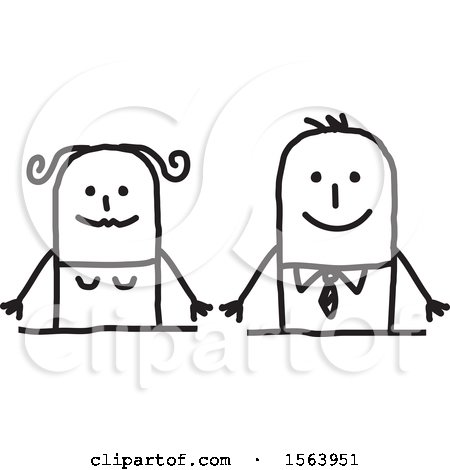 Clipart of a Happy Stick Couple - Royalty Free Vector Illustration by NL shop