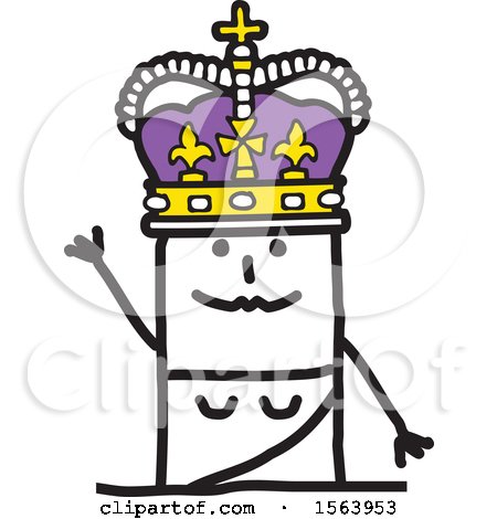 Clipart of a Stick Woman Queen Waving - Royalty Free Vector Illustration by NL shop