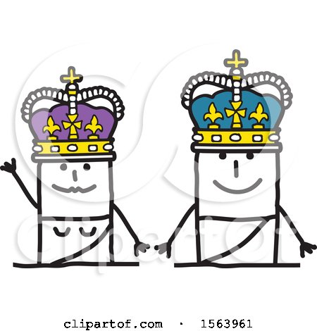 Clipart of a Stick Man King and Queen Waving - Royalty Free Vector Illustration by NL shop