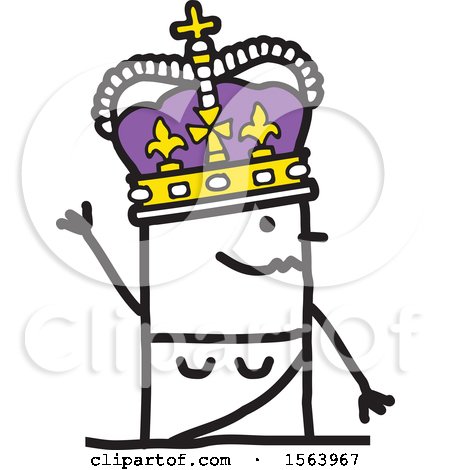 Clipart of a Stick Man King Waving - Royalty Free Vector Illustration by NL shop