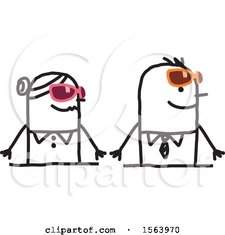 Clipart of a Stick Couple Wearing Sunglasses - Royalty Free Vector Illustration by NL shop