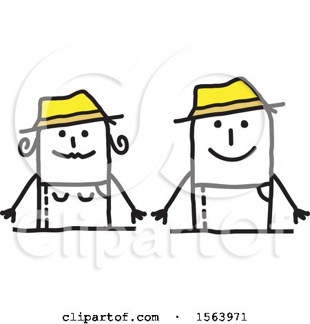 Clipart of a Happy Stick Gardener Couple - Royalty Free Vector Illustration by NL shop