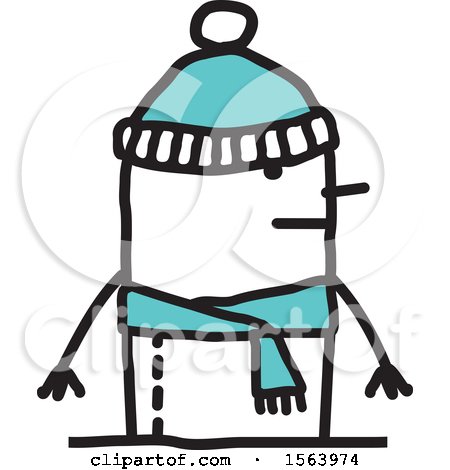 Clipart of a Stick Man in a Winter Hat and Scarf - Royalty Free Vector Illustration by NL shop