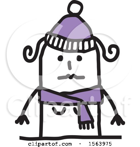 Clipart of a Stick Woman in a Winter Hat and Scarf - Royalty Free Vector Illustration by NL shop