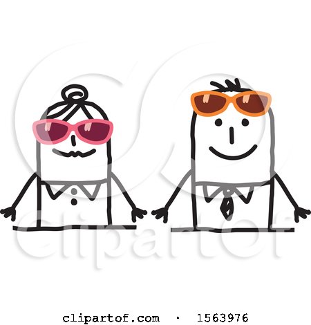 Clipart of a Stick Couple Wearing Sunglasses - Royalty Free Vector Illustration by NL shop